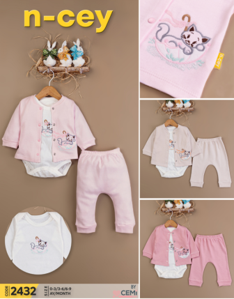 TOPTAN N - CEY KIZ BEBEK ZIBINLI 3 LÜ TAKIM 0 - 9 M