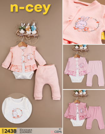 TOPTAN N - CEY KIZ BEBEK ZIBINLI 3 LÜ TAKIM 0 - 9 M