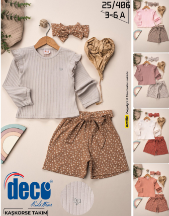 TOPTAN DECO KIZ ÇOCUK BANDANALI 2 Lİ TAKIM 3 - 6 Y