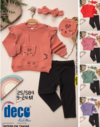 TOPTAN DECO KIZ BEBEK BANDANALI 2 Lİ TAKIM 9 - 24 M