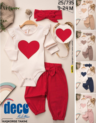 TOPTAN DECO KIZ BEBEK BANDANALI 2 Lİ ZIBIN TAKIM 9 - 24 M