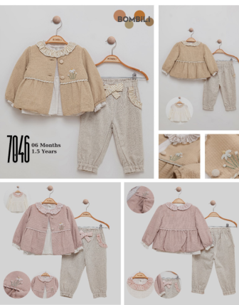 TOPTAN BOMBİLİ KIZ BEBEK 3 LÜ TAKIM 6 - 18 M