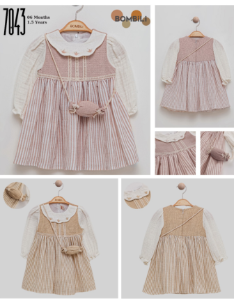 TOPTAN BOMBİLİ KIZ BEBEK AKSESUARLI ELBİSE 6 - 18 M