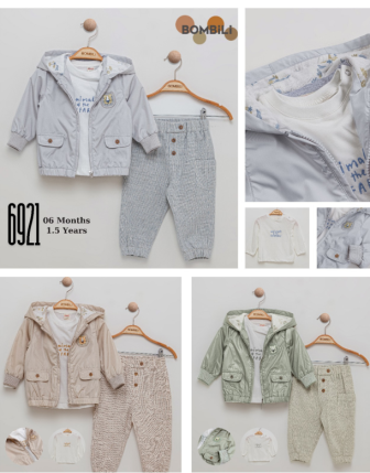 TOPTAN BOMBİLİ ERKEK BEBEK 3 LÜ TAKIM 6 - 18 M