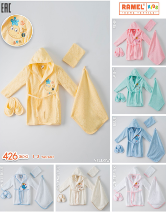 TOPTAN RAMEL ÇOCUK HAVLULU BORNOZ TAKIM 1 - 3 Y