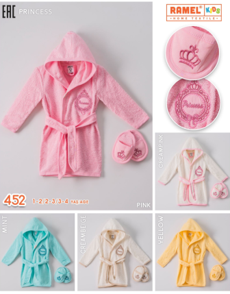 TOPTAN RAMEL KIZ ÇOCUK TERLİKLİ BORNOZ 1 - 4 Y