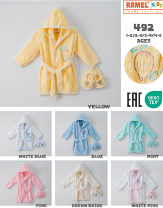 TOPTAN RAMEL ÇOCUK TERLİKLİ BORNOZ 1 - 5 Y