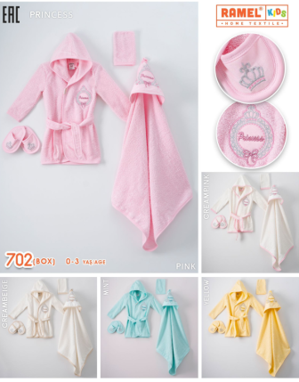 TOPTAN RAMEL KIZ BEBEK BORNOZLU HAVLU TAKIM 0 - 3 Y