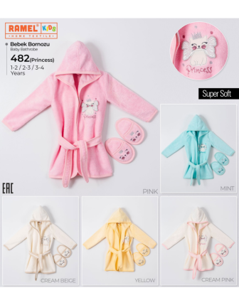 TOPTAN RAMEL KIZ ÇOCUK TERLİKLİ BORNOZ 1 - 4 Y