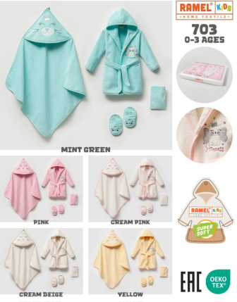 TOPTAN RAMEL KIZ BEBEK  BORNOZLU HAVLU  TAKIM 0 - 3 Y