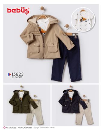 TOPTAN BEBÜŞ ERKEK ÇOCUK 3 LÜ CEKETLİ TAKIM 2 - 5 Y