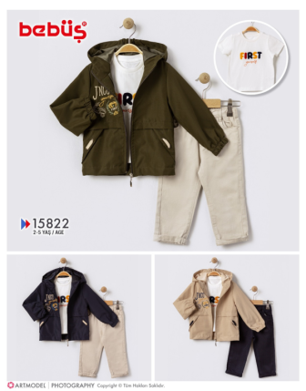 TOPTAN BEBÜŞ ERKEK ÇOCUK 3 LÜ CEKETLİ TAKIM 2 - 5 Y