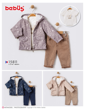 TOPTAN BEBÜŞ ERKEK BEBEK 3 LÜ TAKIM 9  - 24 M