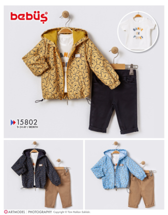 TOPTAN BEBÜŞ ERKEK BEBEK 3 LÜ TAKIM 9  - 24 M