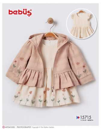 TOPTAN BEBÜŞ KIZ BEBEK CEKETLİ ELBİSE 9 - 24 M