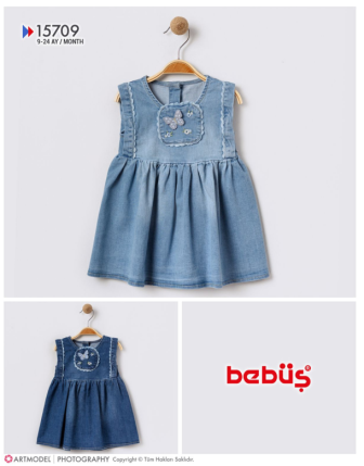 TOPTAN BEBÜŞ KIZ BEBEK KOT ELBİSE 9 - 24 M