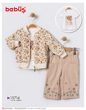 TOPTAN BEBÜŞ KIZ BEBEK BADİLİ  3 LÜ TAKIM 9 - 24 M