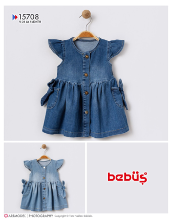 TOPTAN BEBÜŞ KIZ BEBEK KOT ELBİSE 9 - 24 M