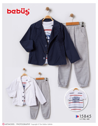 TOPTAN BEBÜŞ ERKEK ÇOCUK 3 LÜ CEKETLİ TAKIM 6 - 9 Y