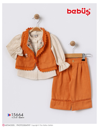 TOPTAN BEBÜŞ KIZ BEBEK 3 LÜ YELEKLİ TAKIM 9 - 24 M