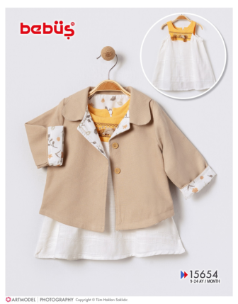 TOPTAN BEBÜŞ KIZ BEBEK 3 LÜ CEKETLİ ELBİSE 9 - 24 M