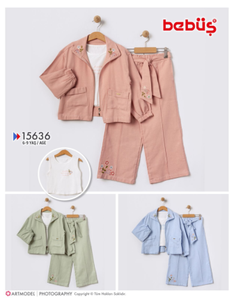 TOPTAN BEBÜŞ KIZ ÇOCUK 3 LÜ BADİLİ TAKIM 6 - 9 Y