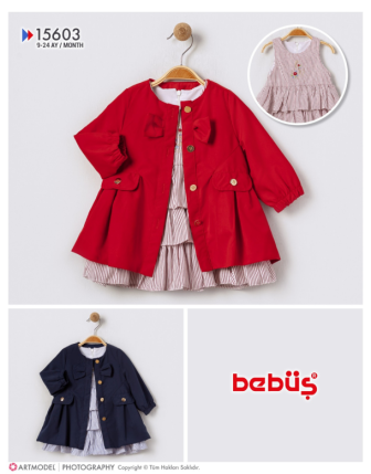 TOPTAN BEBÜŞ KIZ BEBEK CEKETLİ ELBİSE 9 - 24 M