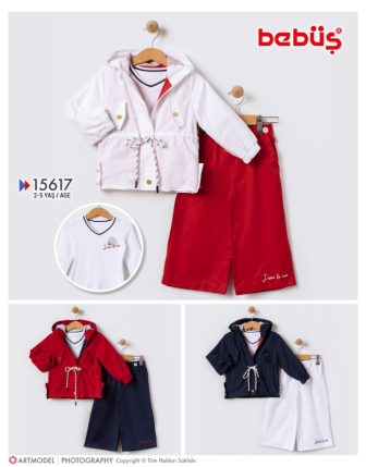 TOPTAN BEBÜŞ KIZ ÇOCUK 3 LÜ BADİLİ CEKETLİ TAKIM 2 - 5 Y