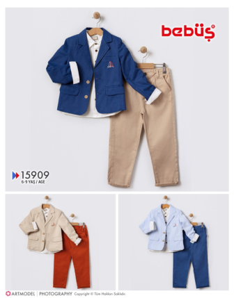 TOPTAN BEBÜŞ ERKEK ÇOCUK CEKETLİ 3 LÜ TAKIM 6 - 9 Y