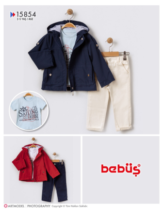 TOPTAN BEBÜŞ ERKEK ÇOCUK KAPŞONLU CEKET 3 LÜ TAKIM 2 - 5 Y