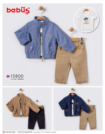 TOPTAN BEBÜŞ ERKEK BEBEK 3 LÜ BADİLİ TAKIM 9 - 24 M