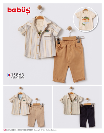 TOPTAN BEBÜŞ ERKEK BEBEK 3 LÜ BADİLİ TAKIM 9 - 24 M