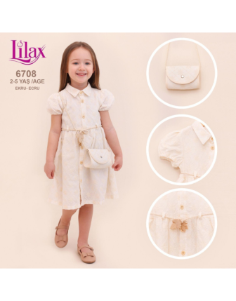 TOPTAN LİLAX KIZ ÇOCUK ÇANTALI ELBİSE 2 - 5 Y