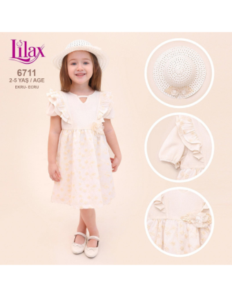 TOPTAN LİLAX KIZ ÇOCUK ŞAPKALI ELBİSE 2 - 5 Y