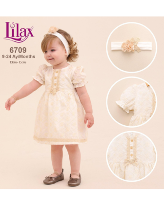 TOPTAN LİLAX KIZ BEBEK BANDANALI ELBİSE 9 - 24 M