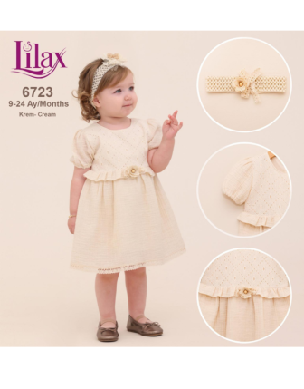TOPTAN LİLAX KIZ BEBEK BANDANALI ELBİSE 9 - 24 M