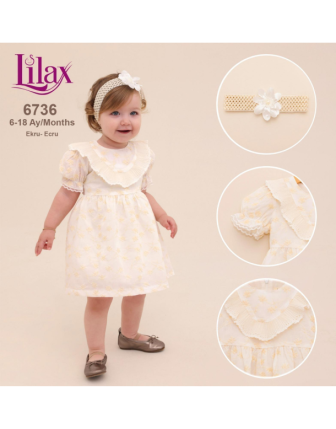 TOPTAN LİLAX KIZ BEBEK BANDANALI ELBİSE 6 - 18 M