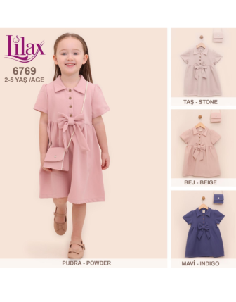 TOPTAN LİLAX KIZ ÇOCUK ÇANTALI ELBİSE 2 - 5 Y