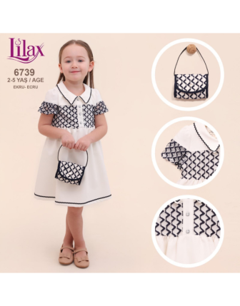 TOPTAN LİLAX KIZ ÇOCUK ÇANTALI ELBİSE 2 - 5 Y