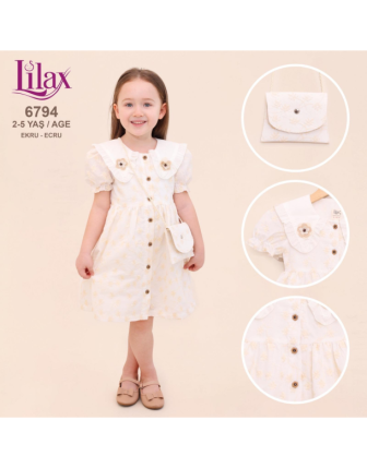 TOPTAN LİLAX KIZ ÇOCUK ÇANTALI ELBİSE 2 - 5 Y