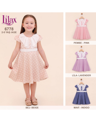 TOPTAN LİLAX KIZ ÇOCUK PUANTİYELİ ELBİSE 2 - 5 Y