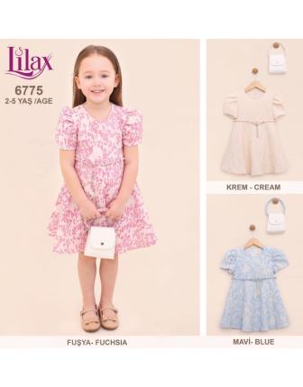 TOPTAN LİLAX KIZ ÇOCUK ÇANTALI ELBİSE 2 - 5 Y