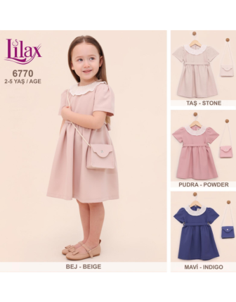 TOPTAN LİLAX KIZ ÇOCUK ÇANTALI ELBİSE 2 - 5 Y