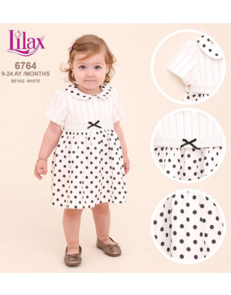 TOPTAN LİLAX KIZ BEBEK PUANTİYELİ ELBİSE 9 - 24 M
