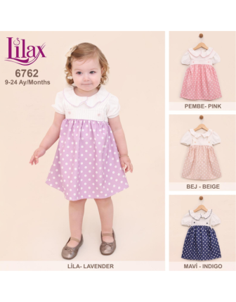 TOPTAN LİLAX KIZ BEBEK PUANTİYELİ ELBİSE 9 - 24 M