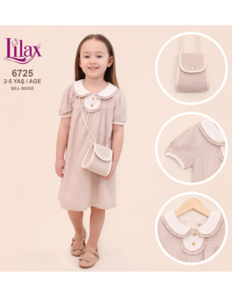 TOPTAN LİLAX KIZ ÇOCUK ÇANTALI ELBİSE 2 - 5 Y