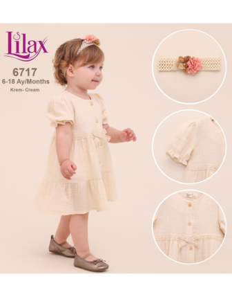 TOPTAN LİLAX KIZ BEBEK BANDANALI ELBİSE 6 - 18 M